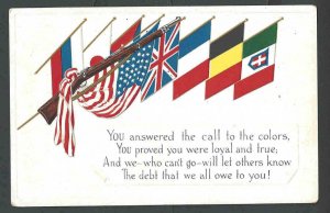 Ca 1915 WWI PPC* Flags Of Allies US Belgium Montenegro Great Britain See Info