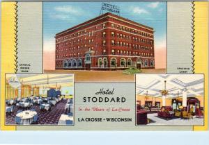 LA CROSSE, WI Wisconsin   HOTEL STODDARD  c1940s  Car  Roadside Linen  Postcard