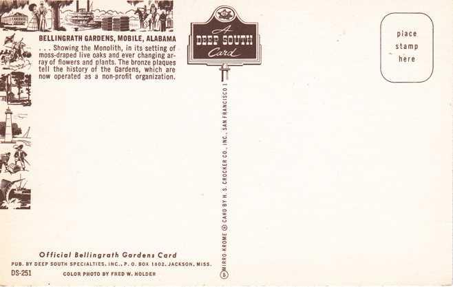 Official Bellingrath Gardens Card - Mobile AL, Alabama