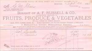 1888 Antique Billhead - A.F. RUSSELL & CO. - Fruits Produce Vegetables - Boston