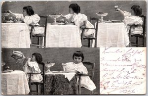 1910's Baby Girl Photograph White Dress Party Table Wine Posted Postcard