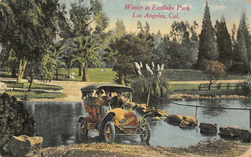 Winter in Eastlake Park, Los Angeles CA Automobile Old Car 1911 Vintage Postcard