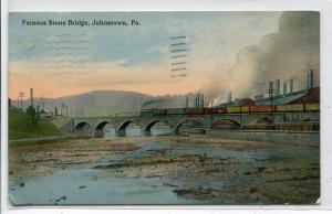Railroad Train Stone Bridge Johnstown Pennsylvania 1916 postcard