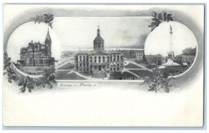 Peoria Illinois IL Postcard Greetings Court House Monument Residence Multiview