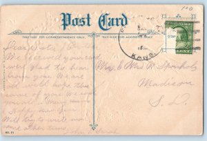 Christmas Postcard Holly Berries House Winter Scene Embossed Madison SD c1910's