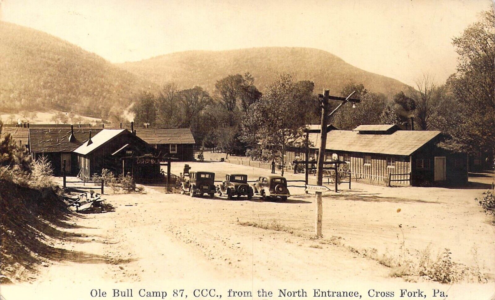 RARE RPPC, Real photo, Ole Bull CCC Camp 87, Cross Fork, PA,Old