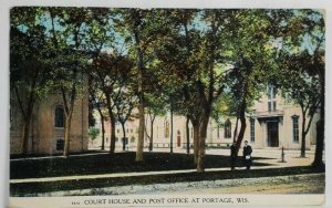 Portage Wisconsin Court House and Post Office 1910 to Milwaukee Postcard T6
