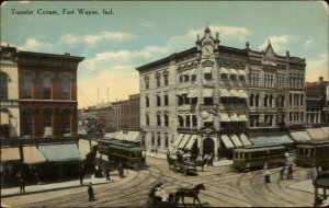 Fort Wayne IN Transfer Corner Trolleys c1910 Postcard