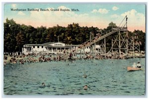 1917 Manhattan Bathing Beach Exterior Slides Grand Rapids Michigan MI Postcard