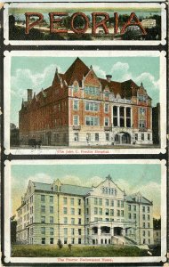 Wheelock Postcard Multiview Peoria IL John C. Proctor Hospital & Endowment Home