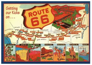 Getting Our Kicks on Route 66 Map Postcard