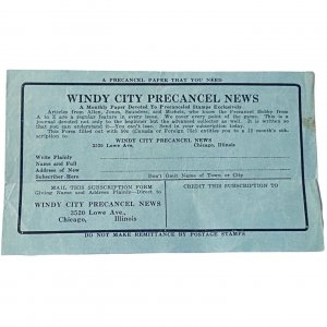 1930s Chicago - Windy City Precancel News Subscription Stub