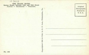 Birdseye Drake Hotel roadside Philadelphia Pennsylvania 1930s Postcard 11839