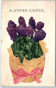 Postcard - A Joyous Easter with Flowers in ribboned basket Art Print