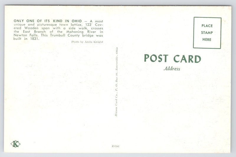 Newton Falls Ohio~Trumbull County Covered Bridge~Mahoning~1950s Postcard