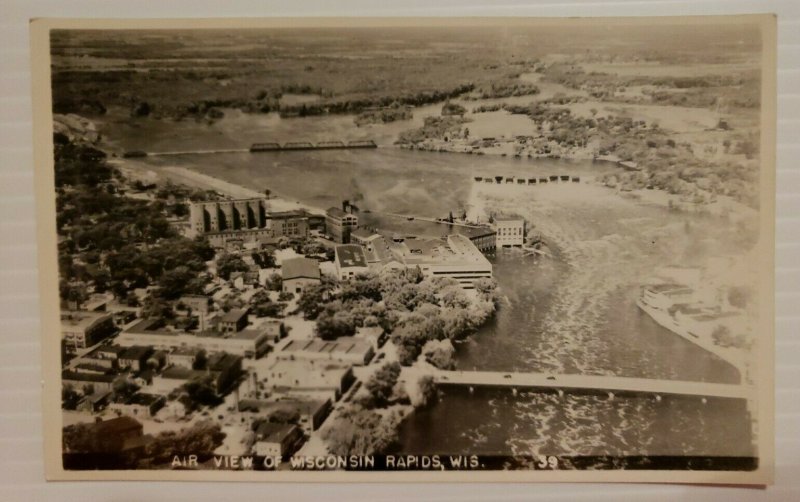 Vintage Postcard Aerial View Wisconsin Rapids Wisconsin Dam Bridge unposted  761