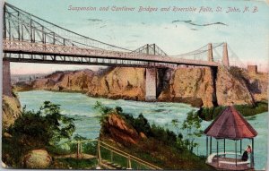 St John NB American Clothing House Advertising Suspension Bridge Postcard H31