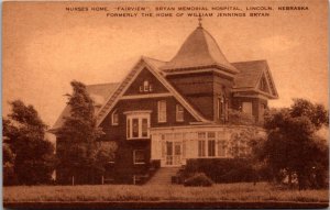 Vintage Postcard HOME OF WILLIAM JENNINGS BRYAN Lincoln Nebraska JP7
