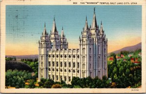 Vtg 1930's The Mormon Temple Salt Lake City Utah UT Linen Postcard