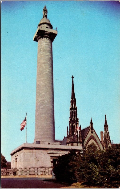 Vtg Baltimore Maryland MD George Washington Monument All Angel's Church Postcard