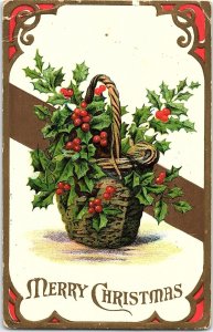 1908 MERRY CHRISTMAS BASKET OF HOLLEY KENESAW NEBRASKA EMBOSSED POSTCARD 39-279