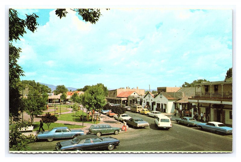 Old Town Plaza Albuquerque New Mexico Postcard Old Cars Storefronts