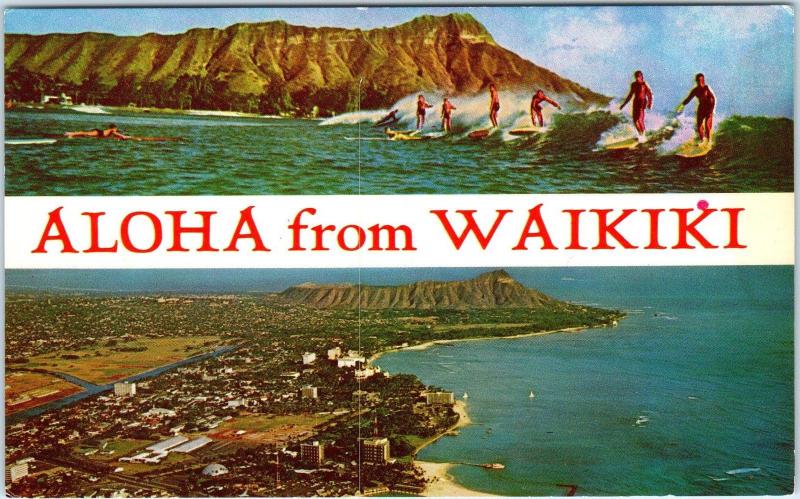 WAIKIKI,  HI Hawaii    DIAMOND HEAD, Birdseye Waikiki    c1950s   Poscard