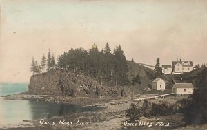 Owls Head Light 1910  Light House Colorized, Real Photo Postcard