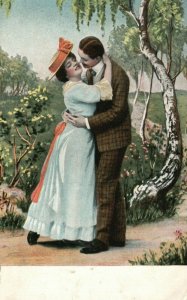 Vintage Postcard 1908 Man & Woman in Each Other's Arms in Love Kissing