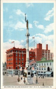 postcard PA -Soldiers and Sailors Monument and YMCA , Allentown