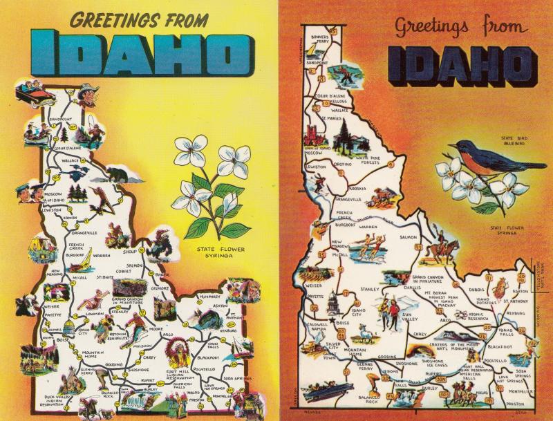 Greetings From Idaho 2x Map Postcard s