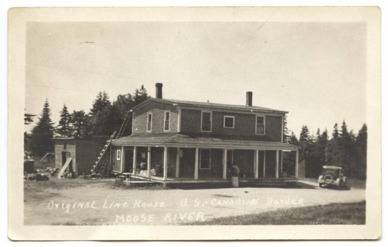 Moose River ME Line House Old Car Jackman Canada RPPC Real Photo Postcard