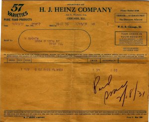 1931 H.J. HEINZ COMPANY CHICAGO ILL WESTERN AVE STATEMENT INVOICE 35-52