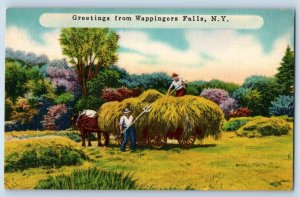 1942 Wappingera Falls New York Postcard Greetings Farming Horse Carriage Field