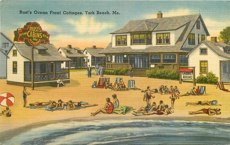 1940s Rusts Ocean Front Cottages York Beach Maine Postcard Tichnor