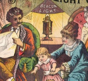 1880s Large Graphic Beacon Light Oil Boston Folding Trade Card #7D