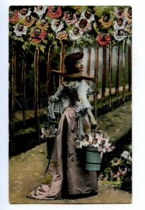 497527 MULTIPLE BABIES Kids Flowers Roses Girl w/ carrying yoke Collage postcard