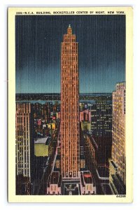 Postcard R.C.A. Building Rockefeller Center By Night New York City New York