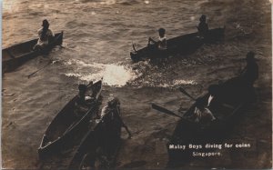 Singapore Malay Boys Diving For Coins Vintage RPPC C102