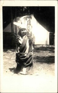 Native American Indian Child Wrapped in American Flag c1920 Real Photo Postcard