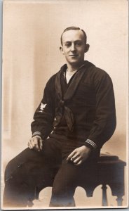 RPPC Real Photo Postcard US Navy Sailor WWI Portrait Military KJ8