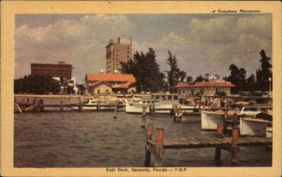 Sarasota FL Boat Dock Postcard