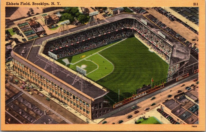 Vtg 1940s Brooklyn Dodgers Ebbets Field Stadium New York NY Baseball Postcard