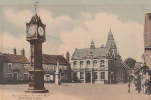 Downham Market Town Hall Villagers Outside Shop Antique Postcard