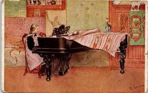 1910s Little Girl Playing Piano A/S C. L. German Postcard