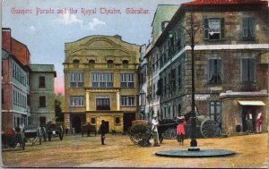 Gibraltar Gunners Parade and the Royal Theatre Vintage Postcard C098