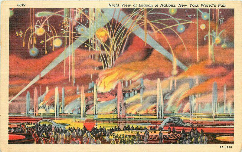 1939 Postcard Night Lagoon of Nations New York World's Fair Cooper Teich 3801