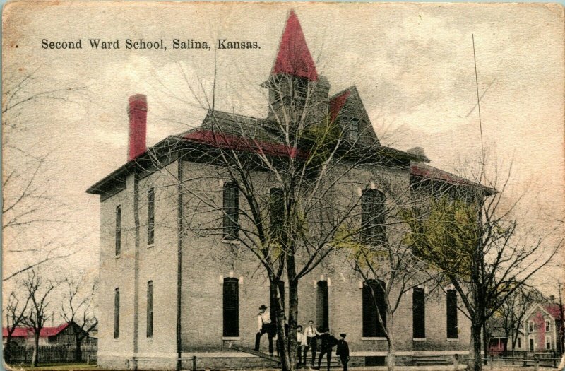 Second Ward School Building Salina Kansas KS UNP DB Postcard Ekstrand Drug Co 