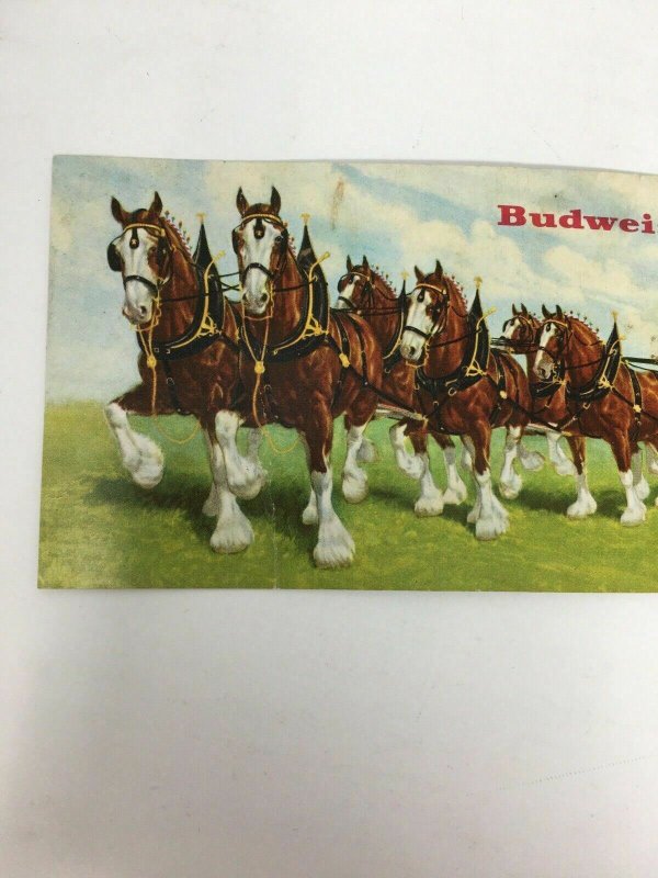 Budweiser Beer Clydesdale Horses Folding Postcard Advertising Vintage