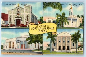 Fort Lauderdale Florida Postcard Churches Chapel Multiview c1940 Vintage Antique
